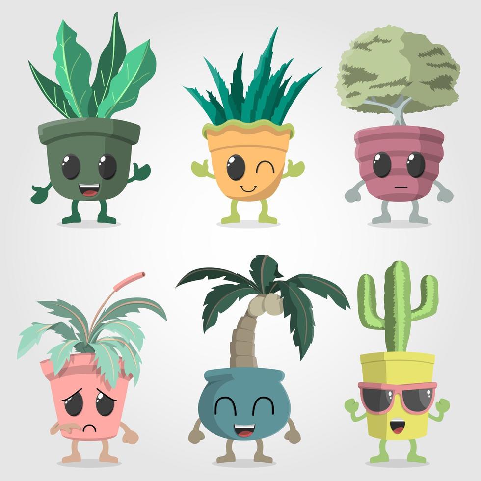 Set of flat design potted plant character vector