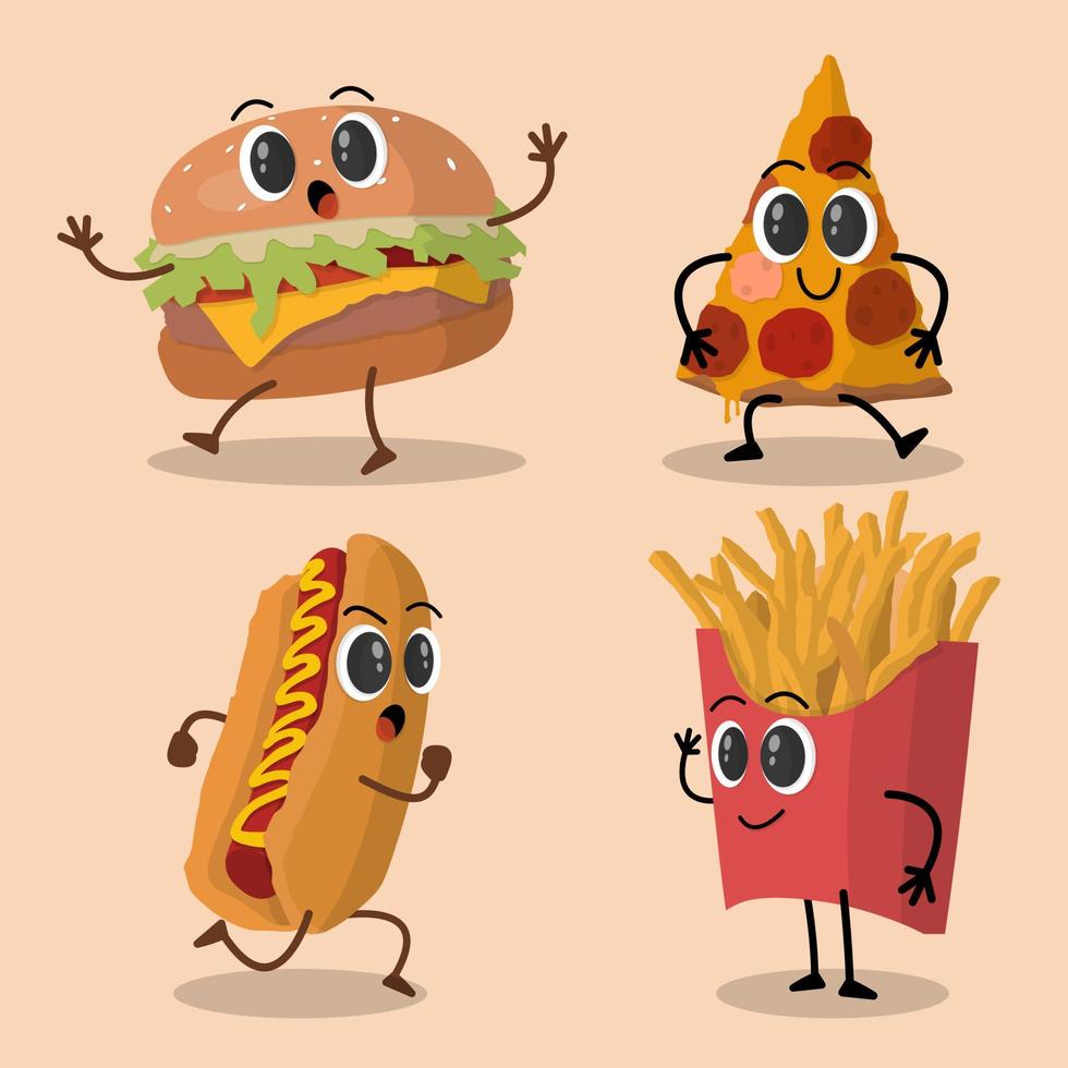 conjunto de lindo personaje de comida rápida vector