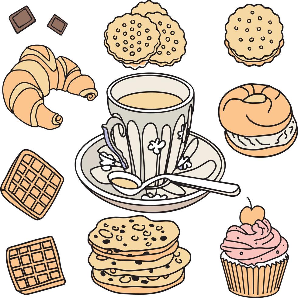 Set of Breakfast Foods and Drinks vector