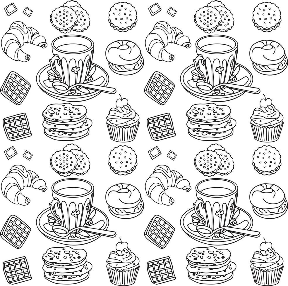 Top view of breakfast food and drinks vector