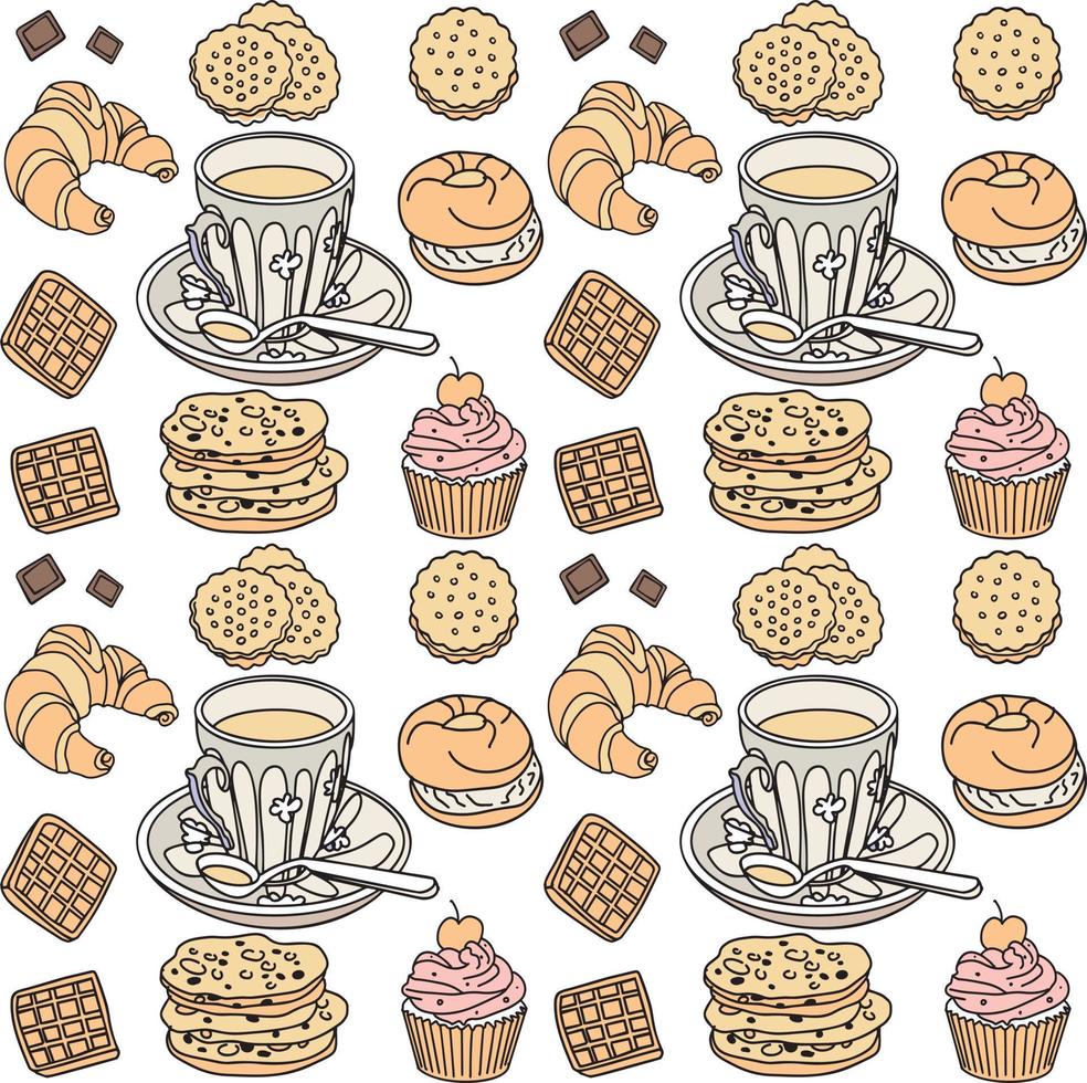 Top view of breakfast food and drinks vector