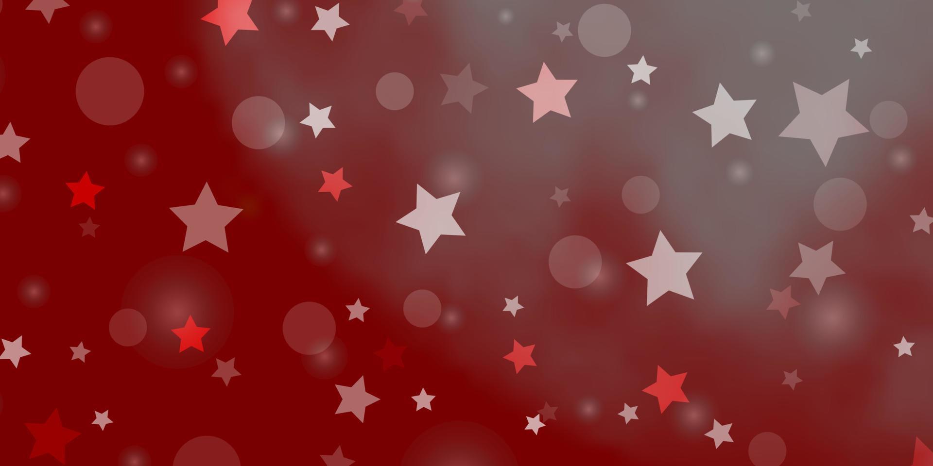 Fondo de vector rojo claro con círculos, estrellas.