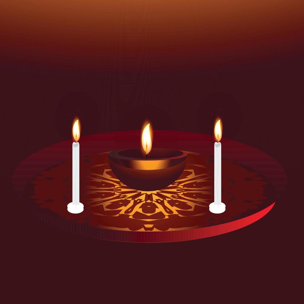 Set of 3D lamps with flame for indian festival Diwali on dark background vector