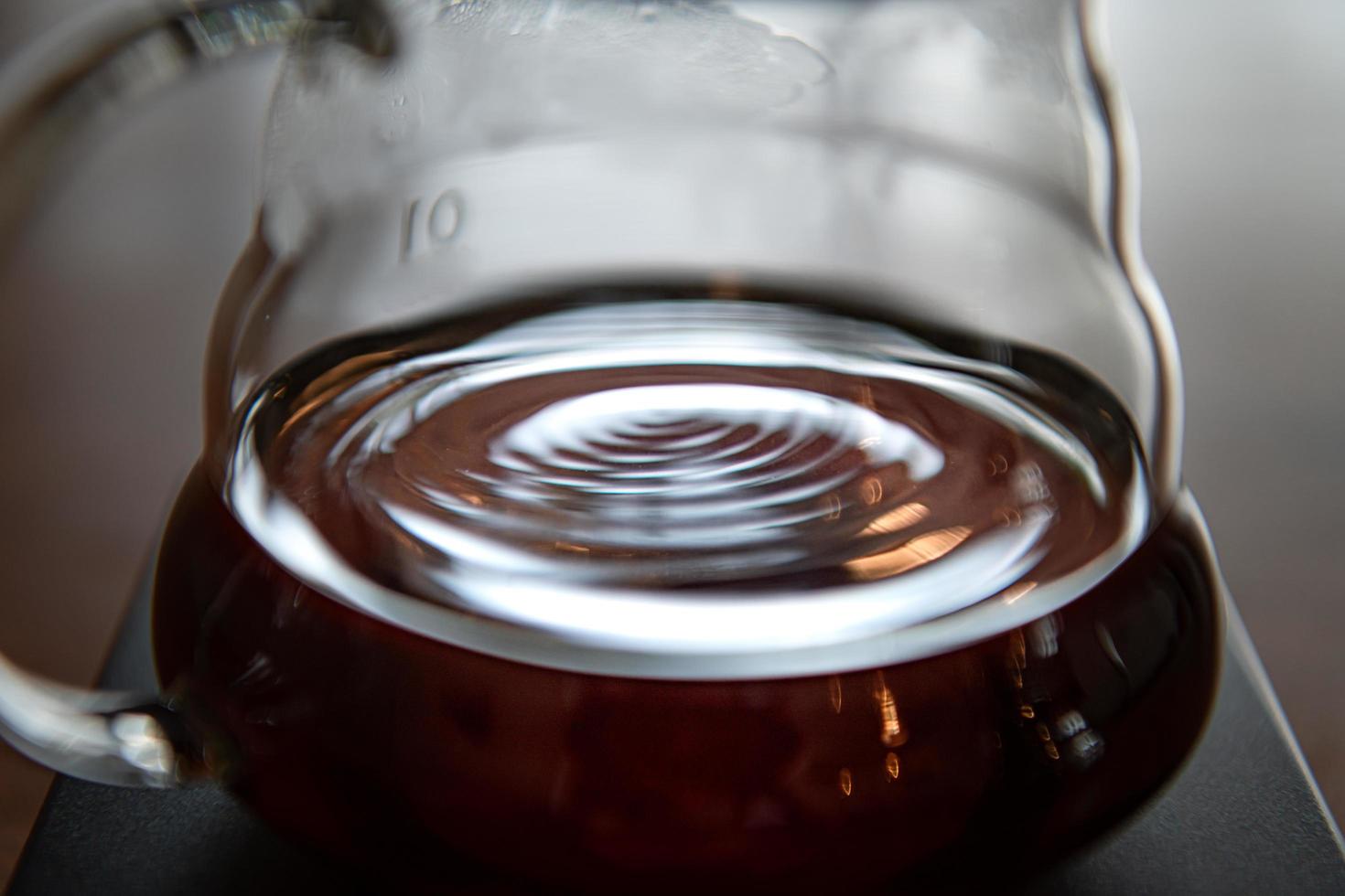 Black coffee in a jar, ready to serve in the morning. photo