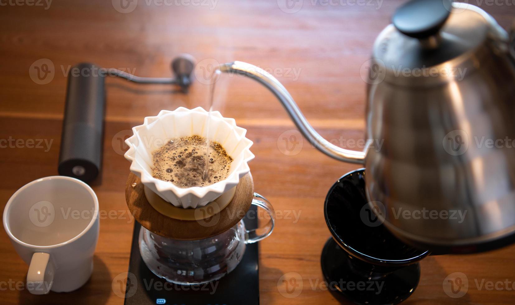 Tools to make drip coffee and brewing drip coffee photo