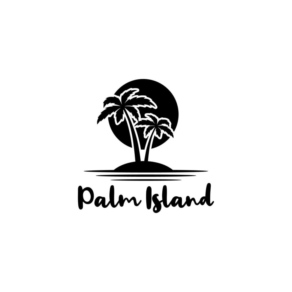 Palm island sun sea wave, for Holiday Vacation logo Icon vector