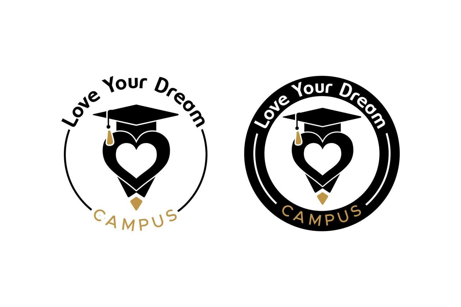Graduate Toga Hat Pencil Love Heart for Education University Academic Campus logo vector