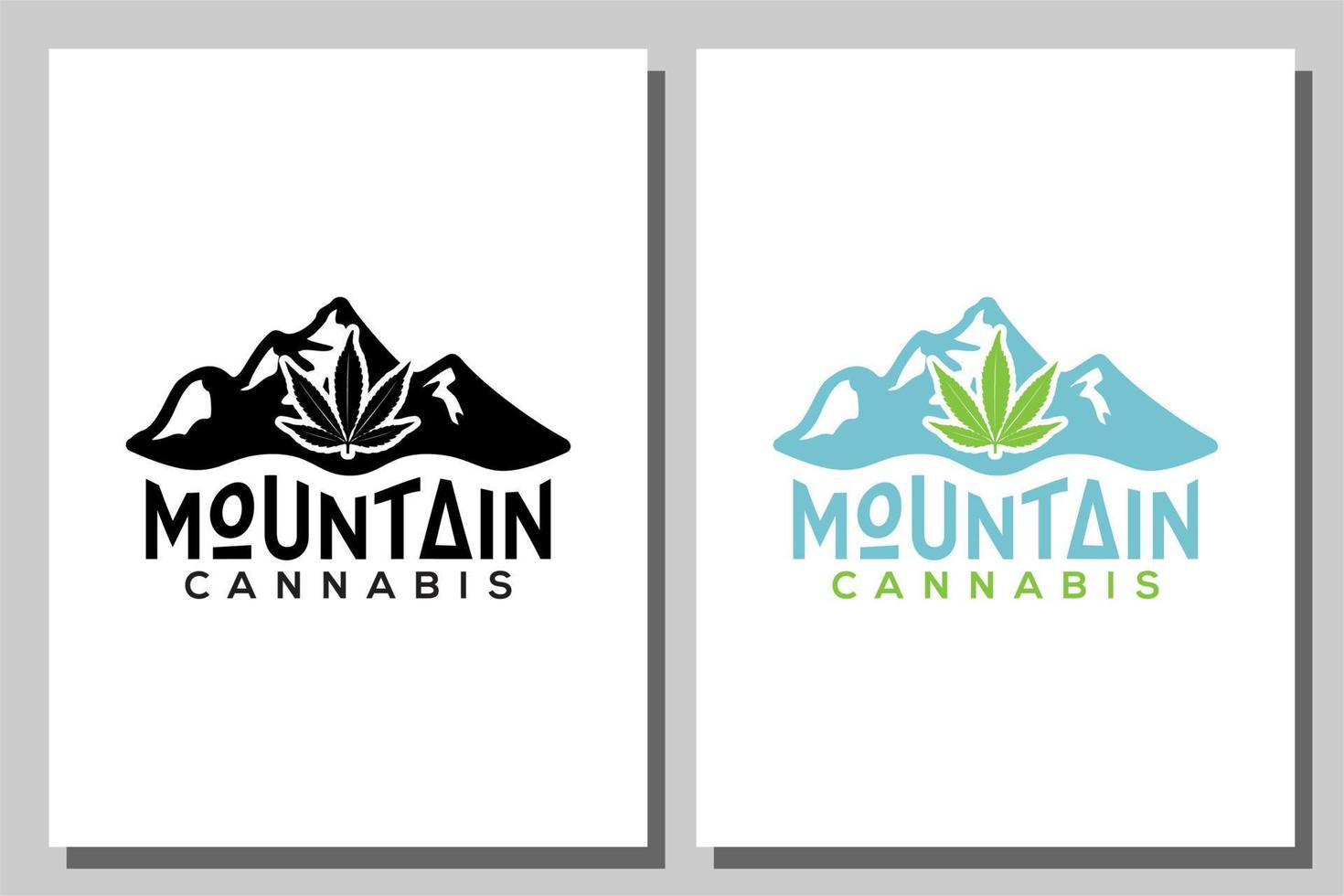 picos de montaña con cáñamo de marihuana de cannabis para el diseño del logotipo de cbd de cultivo vector