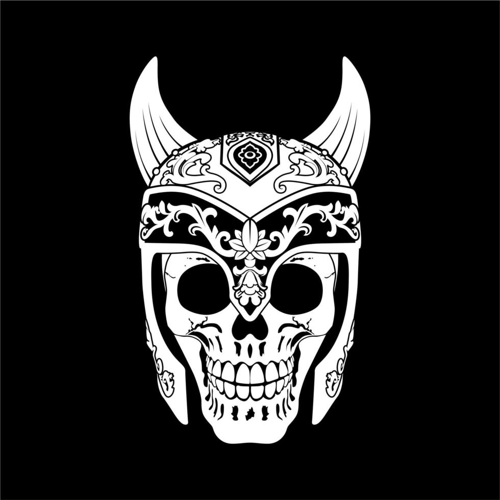 elegancia casco vikingo e ilustración de calavera inspiración para el diseño del logotipo vector