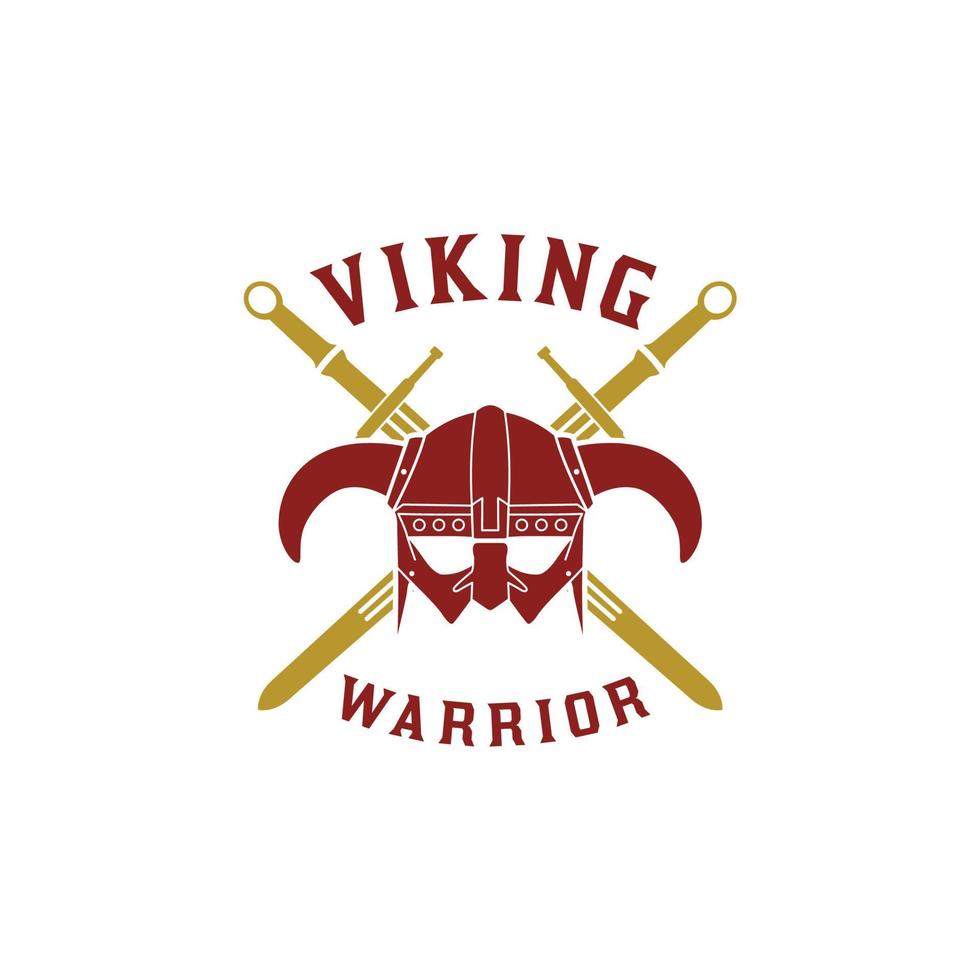 Ancient Warrior Helmet Armor of Viking And crossed swords Logo Design vector