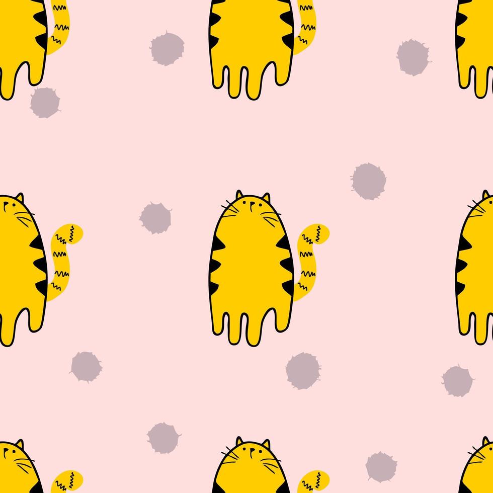 Hand drawn seamless pattern with tigers and spots. vector