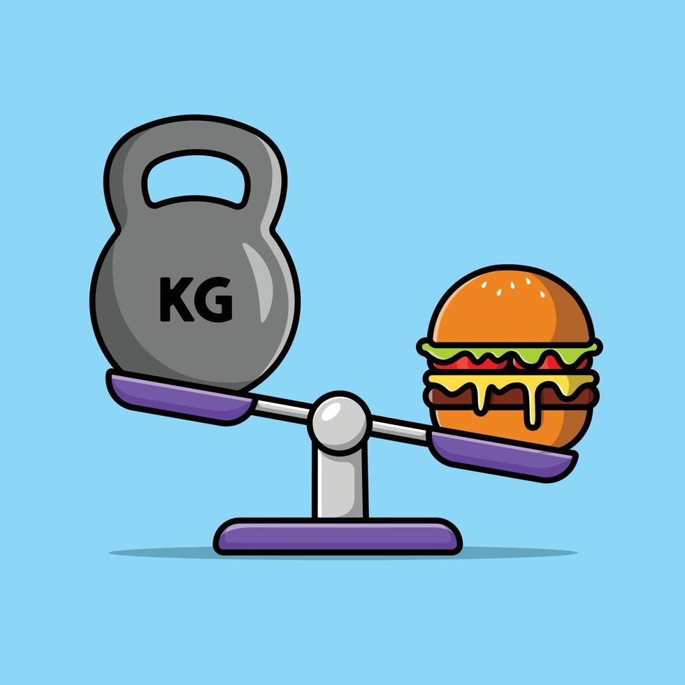 ilustración de icono de vector de dibujos animados de hamburguesa de bola de fitness de peso de medición. concepto de icono de alimentos saludables vector premium aislado. estilo de dibujos animados plana