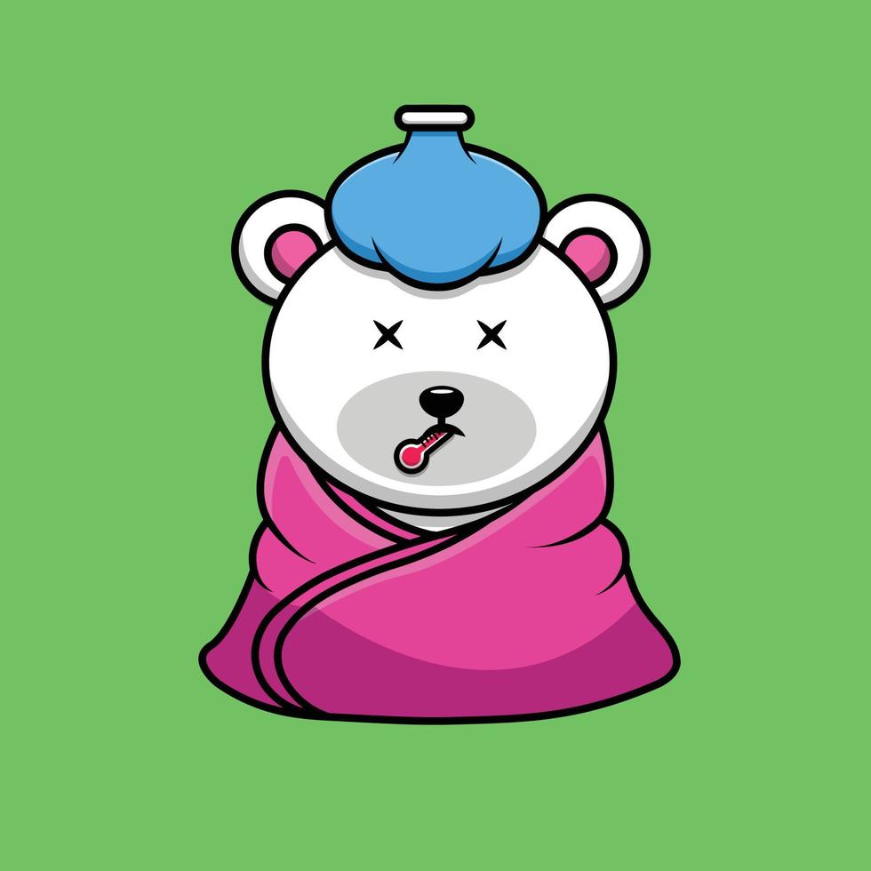 Ilustración de icono de vector de dibujos animados lindo oso polar enfermo. concepto de icono de salud animal vector premium aislado. estilo de dibujos animados plana