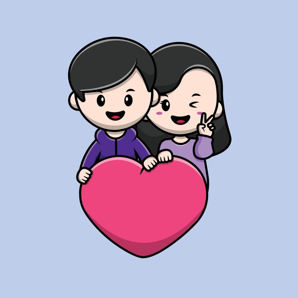 Cute Couple Heart Cartoon Vector Icon Illustration. People Holiday Icon Concept Isolated Premium Vector. Flat Cartoon Style