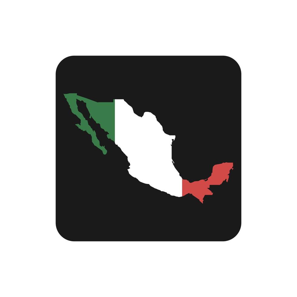 México mapa silueta con bandera sobre fondo negro vector