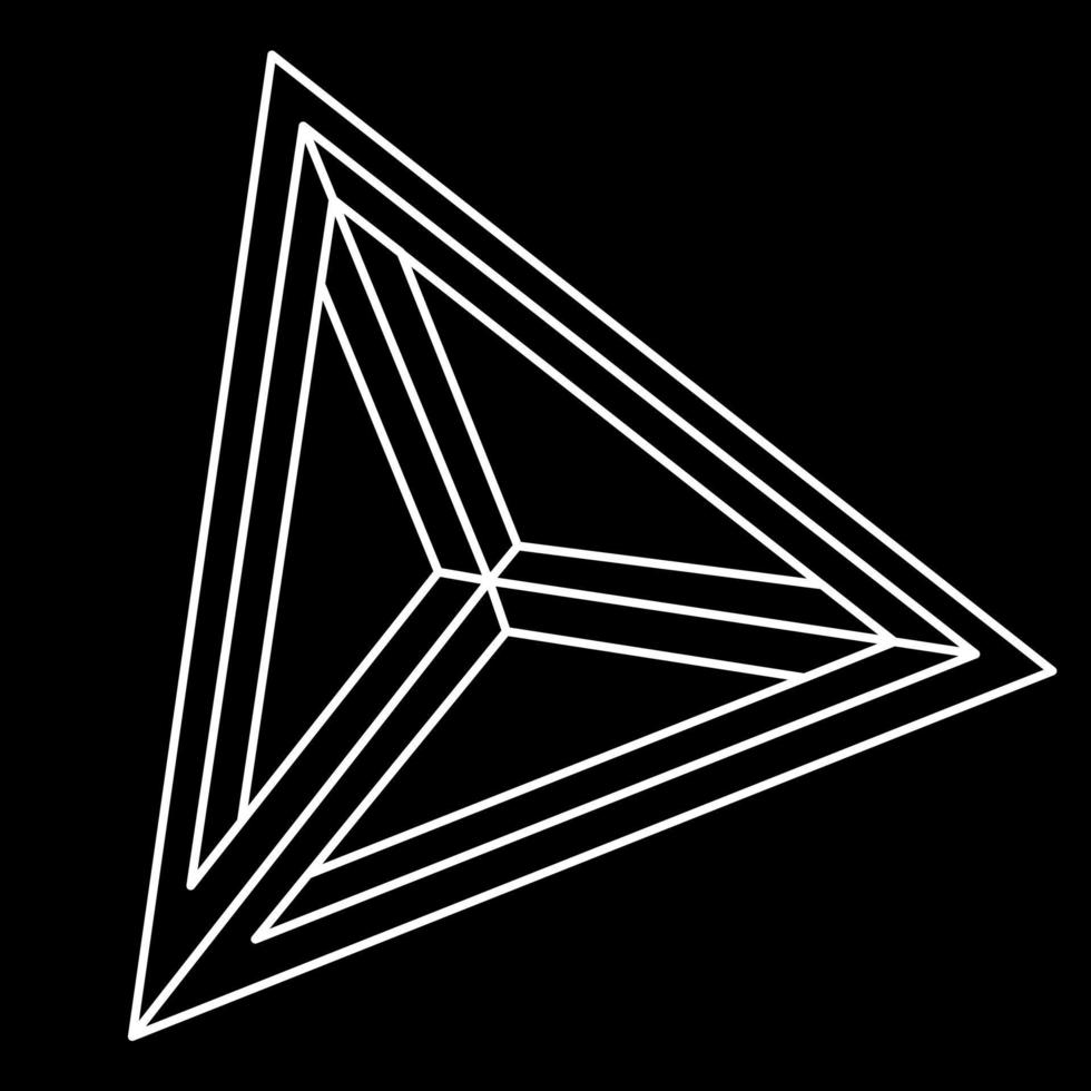 Impossible shapes. Line design. Isolated on a black background. Vector illustration. Optical illusion objects. Optical art triangle. Unreal geometric figures. Sacred geometry shape.