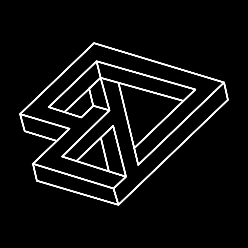 Impossible shapes. Line design. Isolated on a black background. Vector illustration. Optical illusion objects. Optical art. Geometric figures.