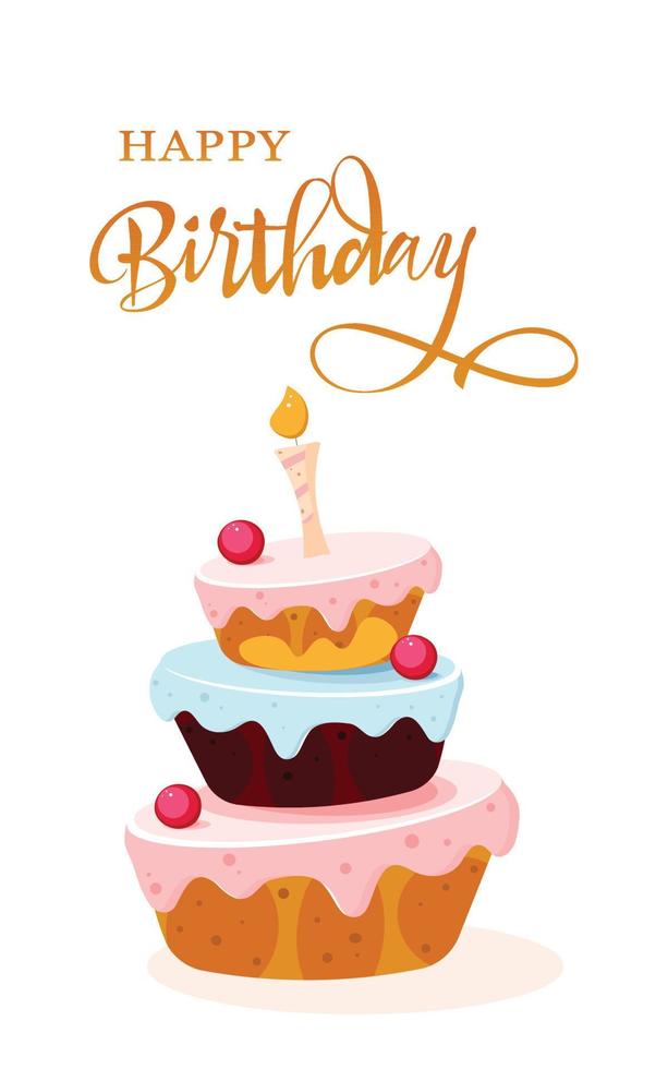 Vector happy birthday card. Birthday cake. Vector Illustration.Colorful birthday.