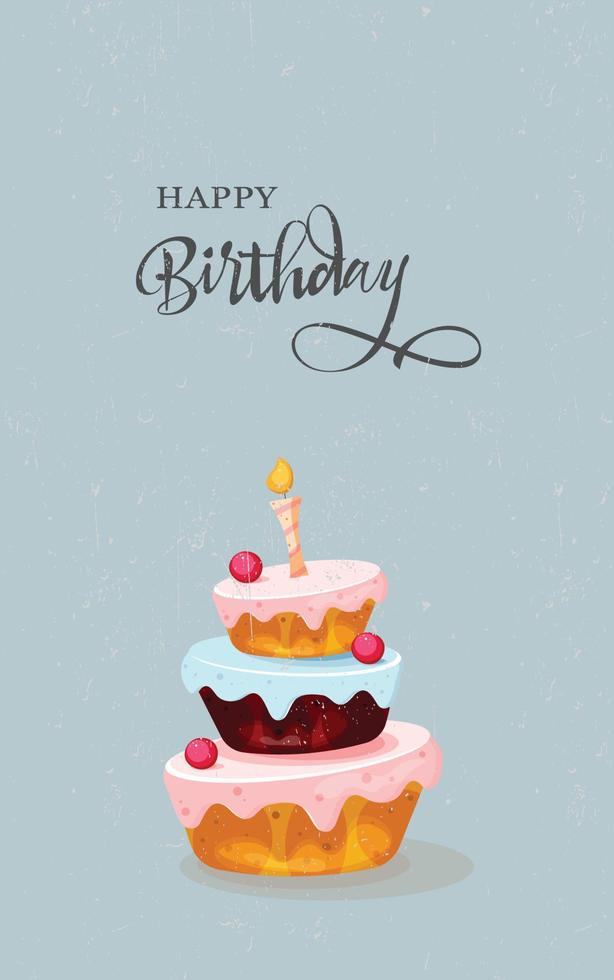 Vector happy birthday card. Birthday cake. Vector Illustration. Colorful birthday.