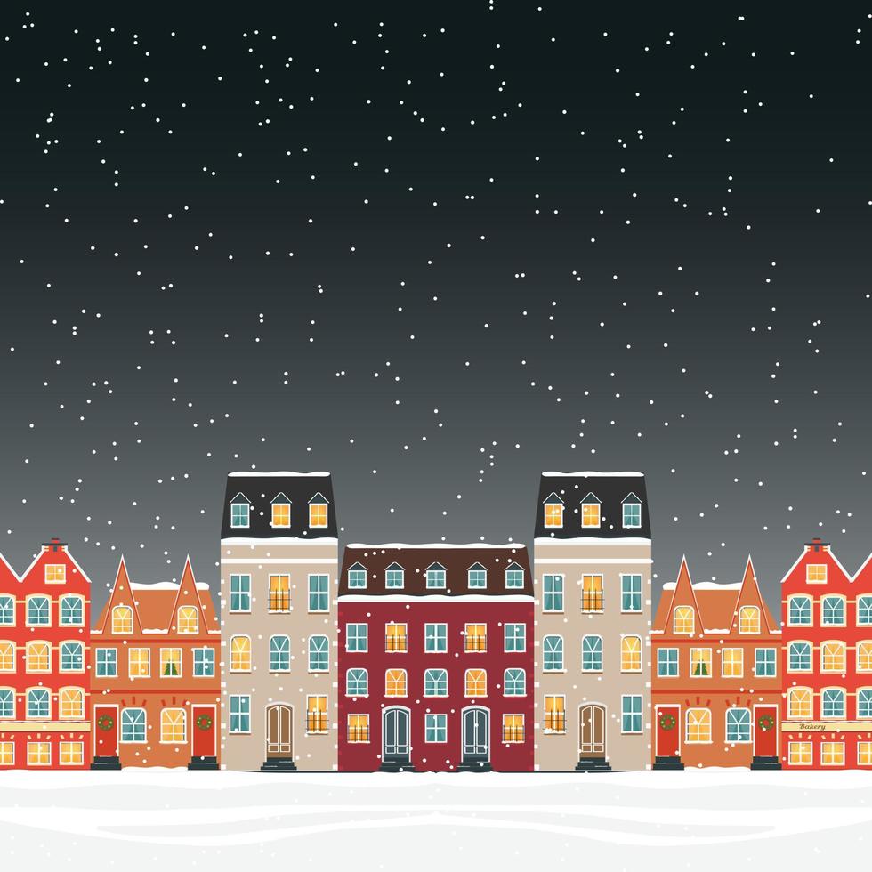 Scandi colorful houses. Scandinavian style city background vector