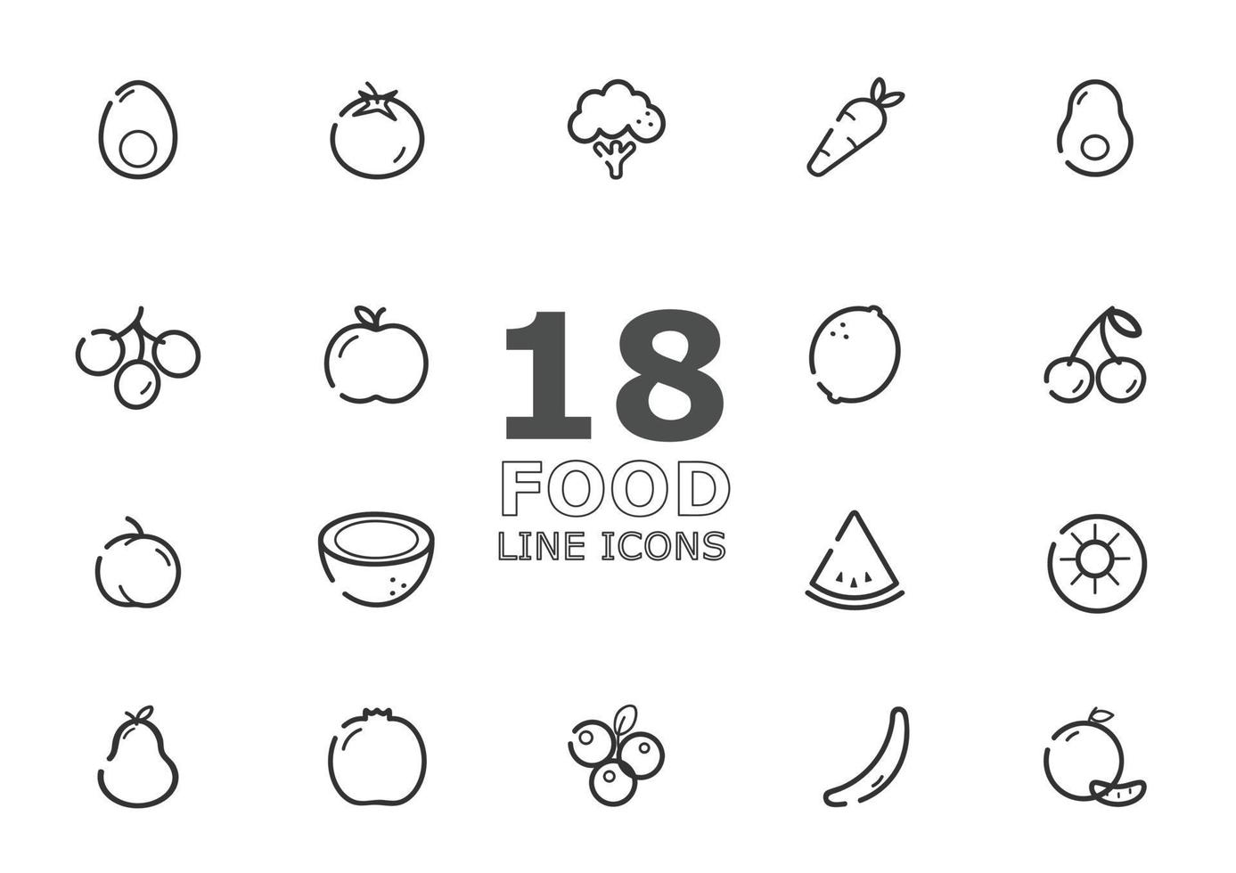 Set of fruit and vegetables icons isolated on light background. vector