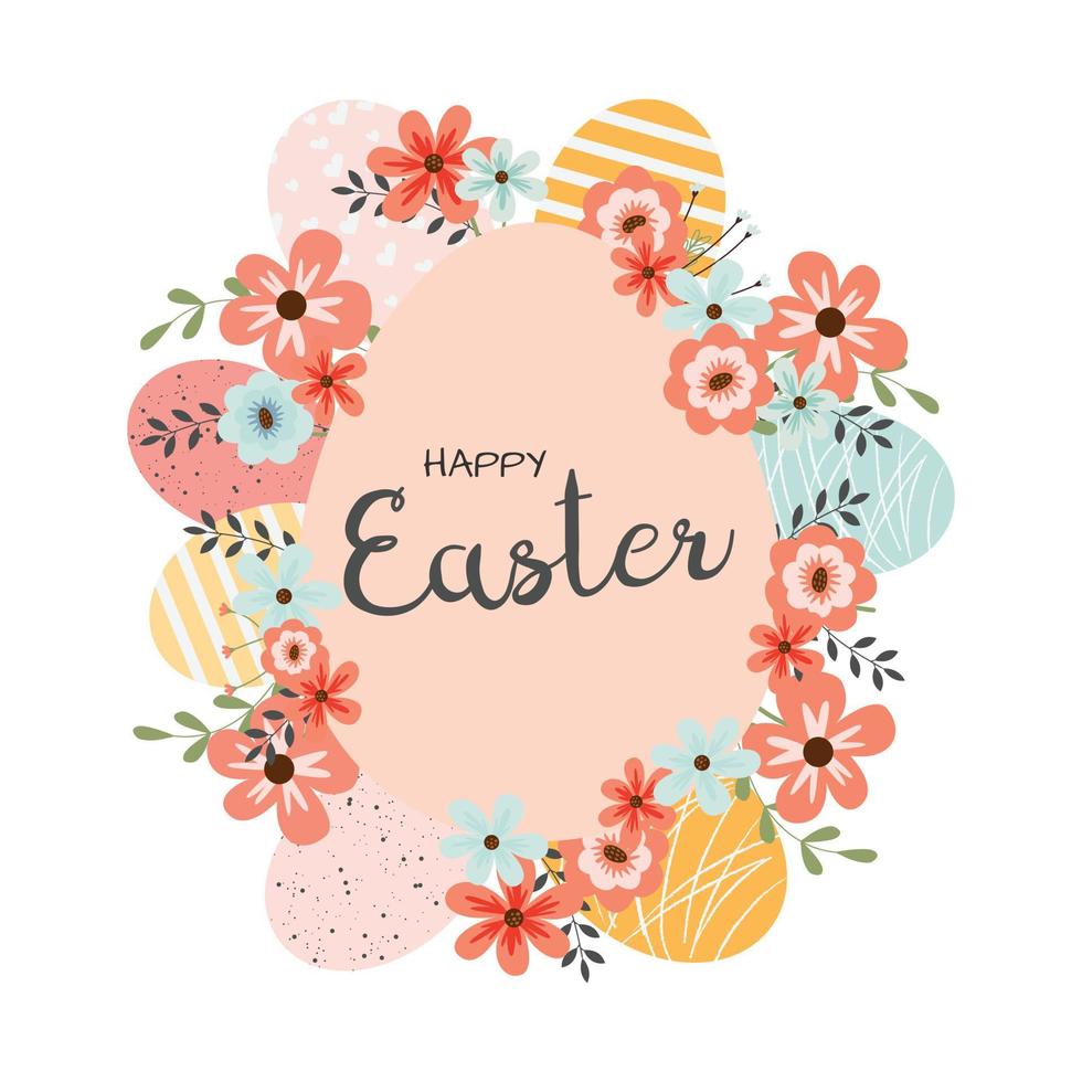 Colorful Happy Easter greeting card with eggs and text in vintage style vector