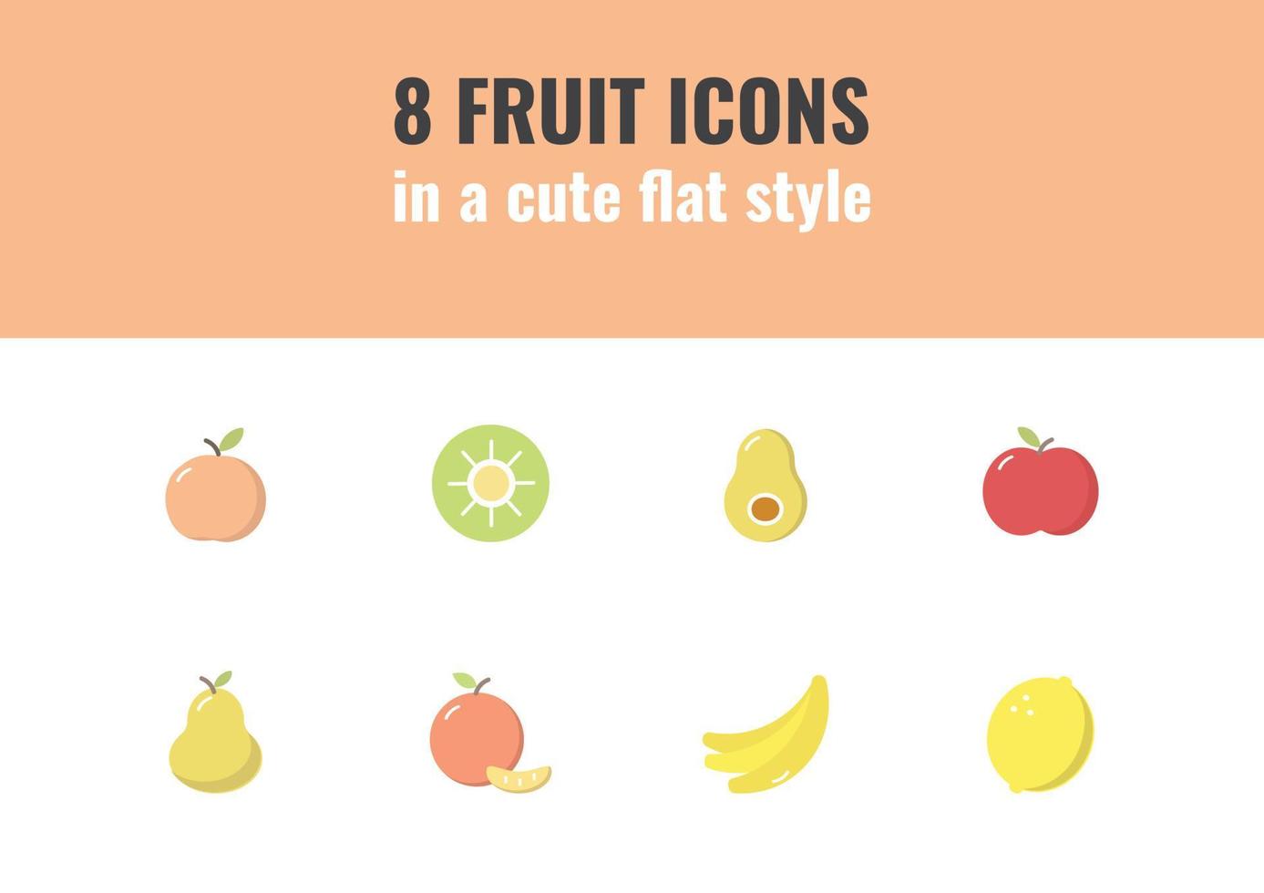 Set of colorful fruit icons isolated on light background. vector
