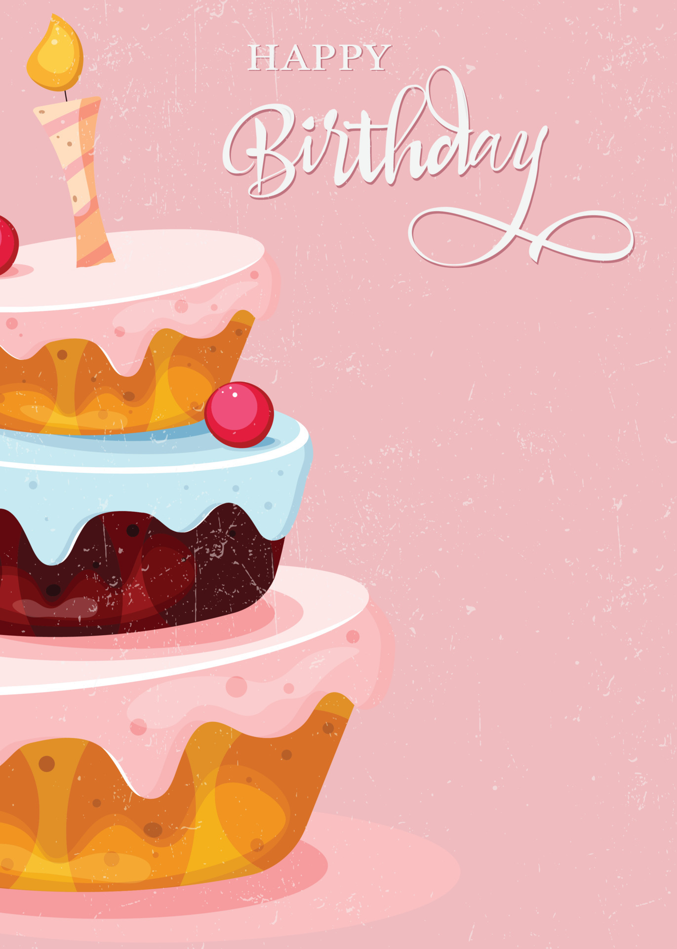 tarjeta de feliz cumpleaños con un lindo pastel de estilo vintage en rosa  6005425 Vector en Vecteezy