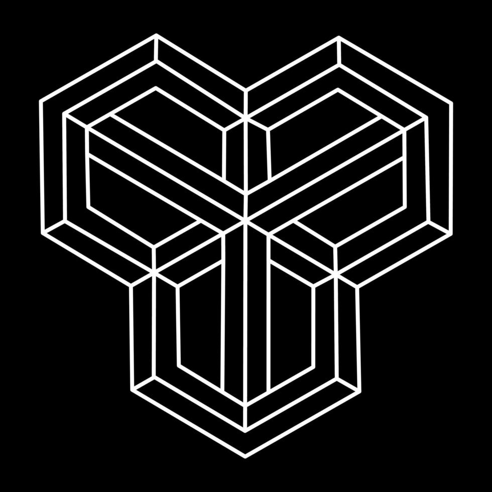 Unreal geometric figures. Impossible shapes logo design, optical illusion objects. Optical art figure. Sacred geometry. vector