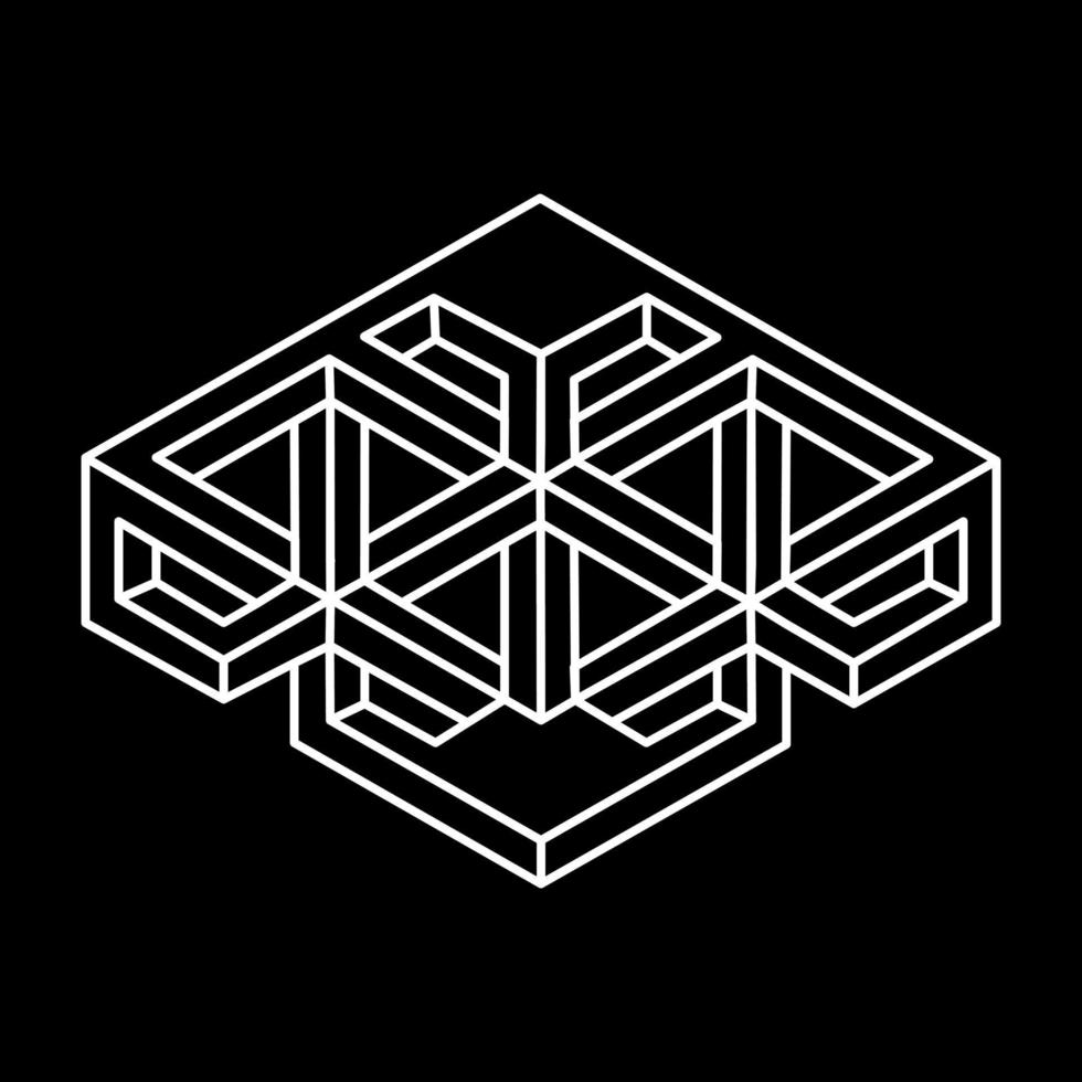 Impossible shapes logo design, optical illusion object. Optical art figures. Unreal geometric objects. vector