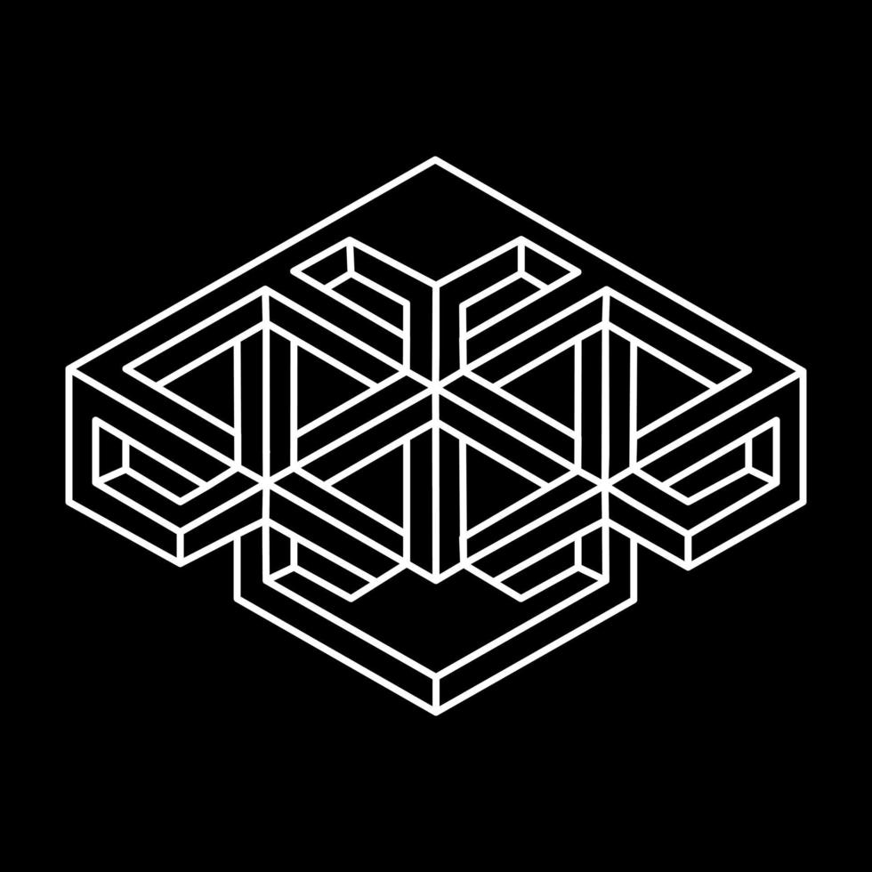 Impossible shapes logo design, optical illusion object. Optical art figures. Unreal geometric objects. vector