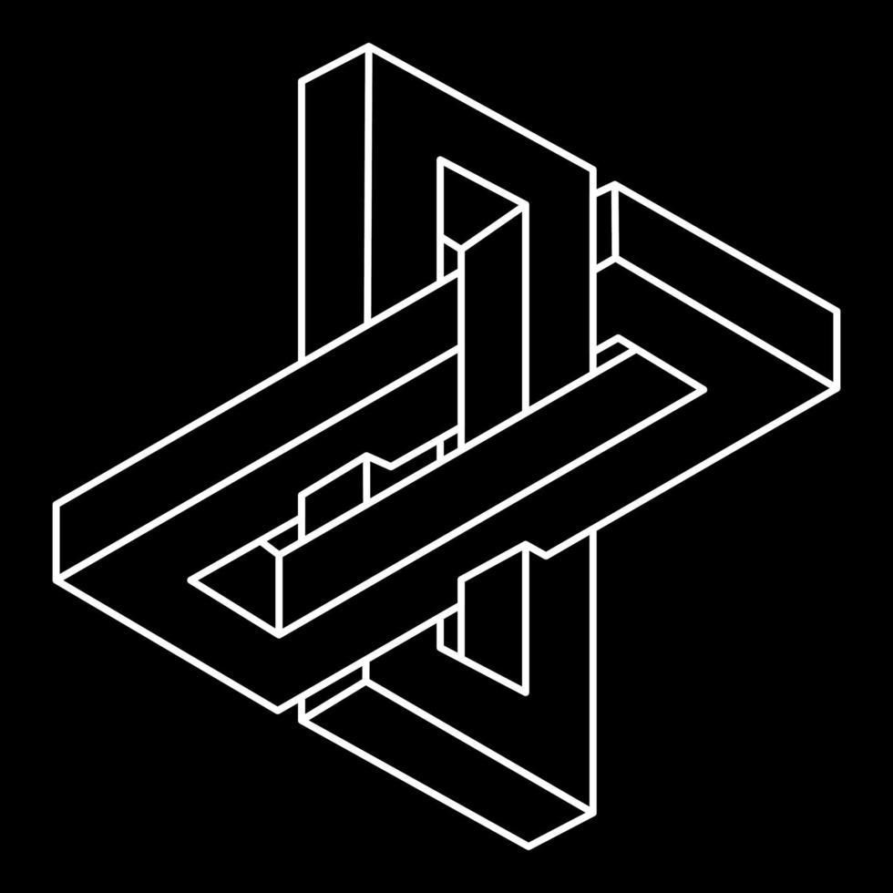 Impossible shape logo design, optical illusion object. Unreal geometry. Optical art figure. vector
