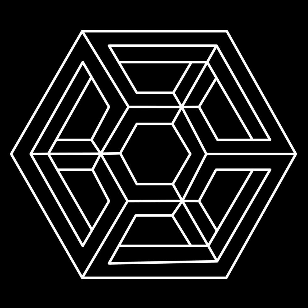 Optical illusion shape, geometric figures, impossible hexagon. Optical art object. vector