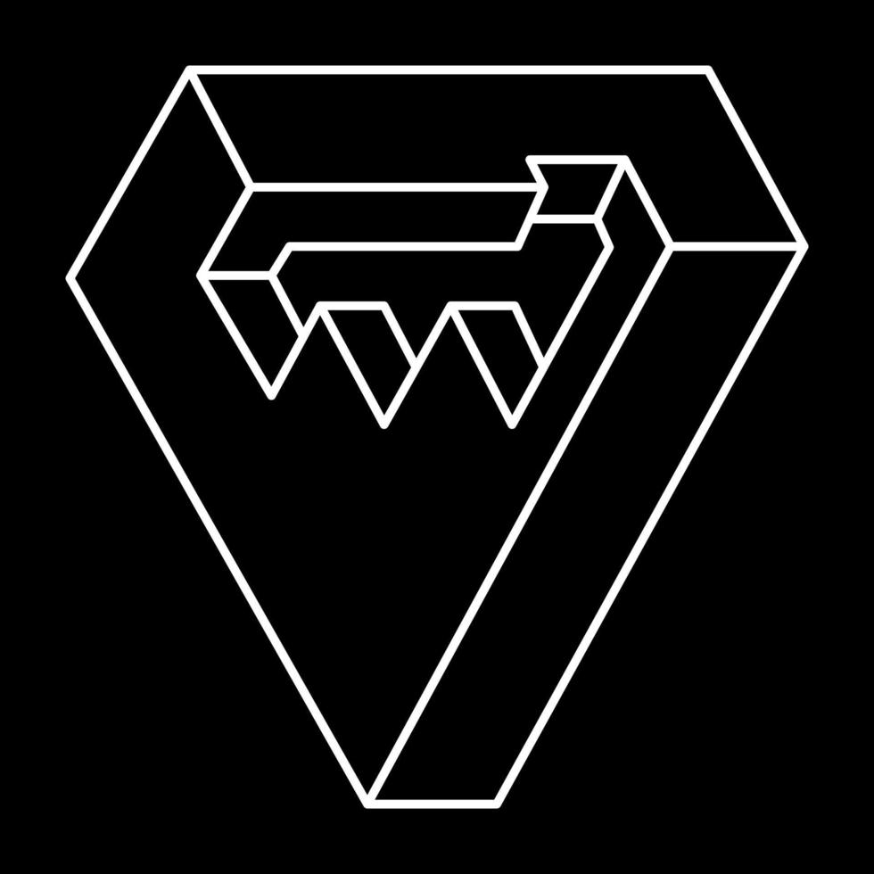 Impossible shapes. Line design. Isolated on a black background. Vector illustration. Optical illusion objects. Optical art figures. Geometry.