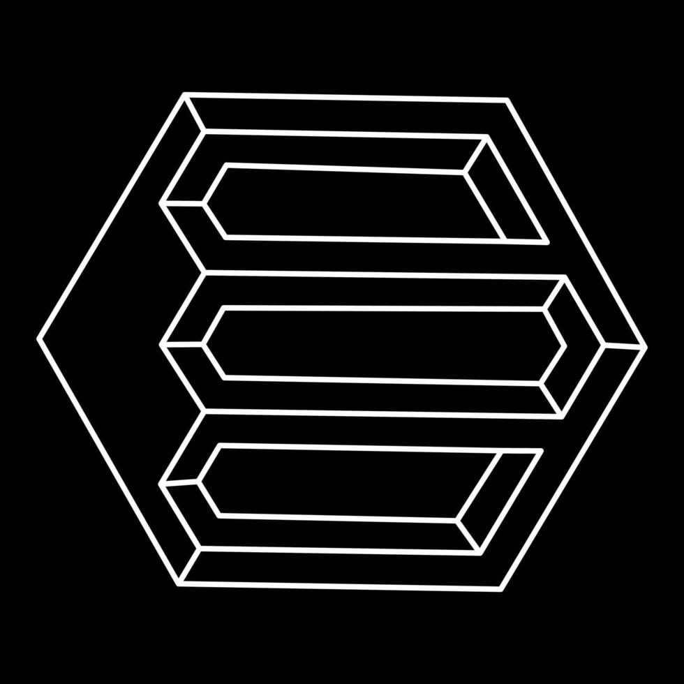 Unreal geometric figures. Impossible hexagon. Line design. Impossible shapes. Optical illusion objects. Optical art. Sacred geometry shape. vector