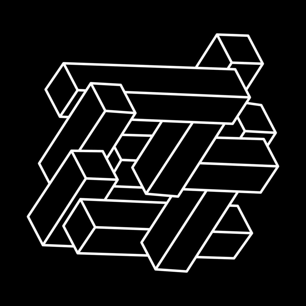 Impossible objects. Optical illusion shapes. 3d illustration vector. Unreal geometric figures. Optical art shape. Line art. vector