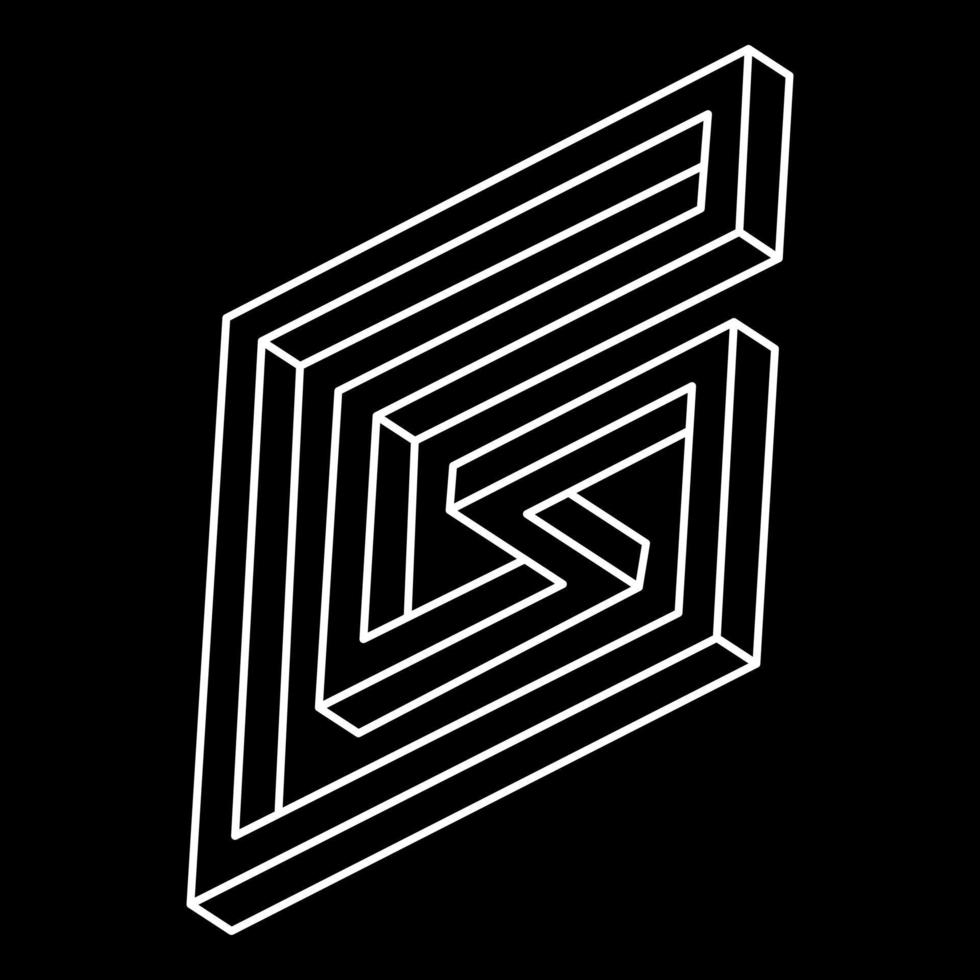 Optical illusion, unreal geometric object vector. Impossible figure. Sacred geometry shape. Line art. Optical illusion objects. vector