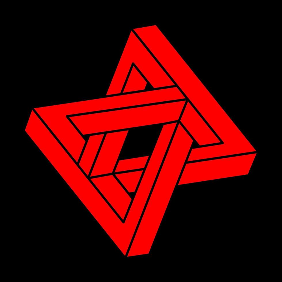 Impossible shape. Logo. Sacred geometry figure. Optical illusion. Abstract eternal geometric object. Impossible endless outline. Optical art. Impossible geometry shape on a black background. vector