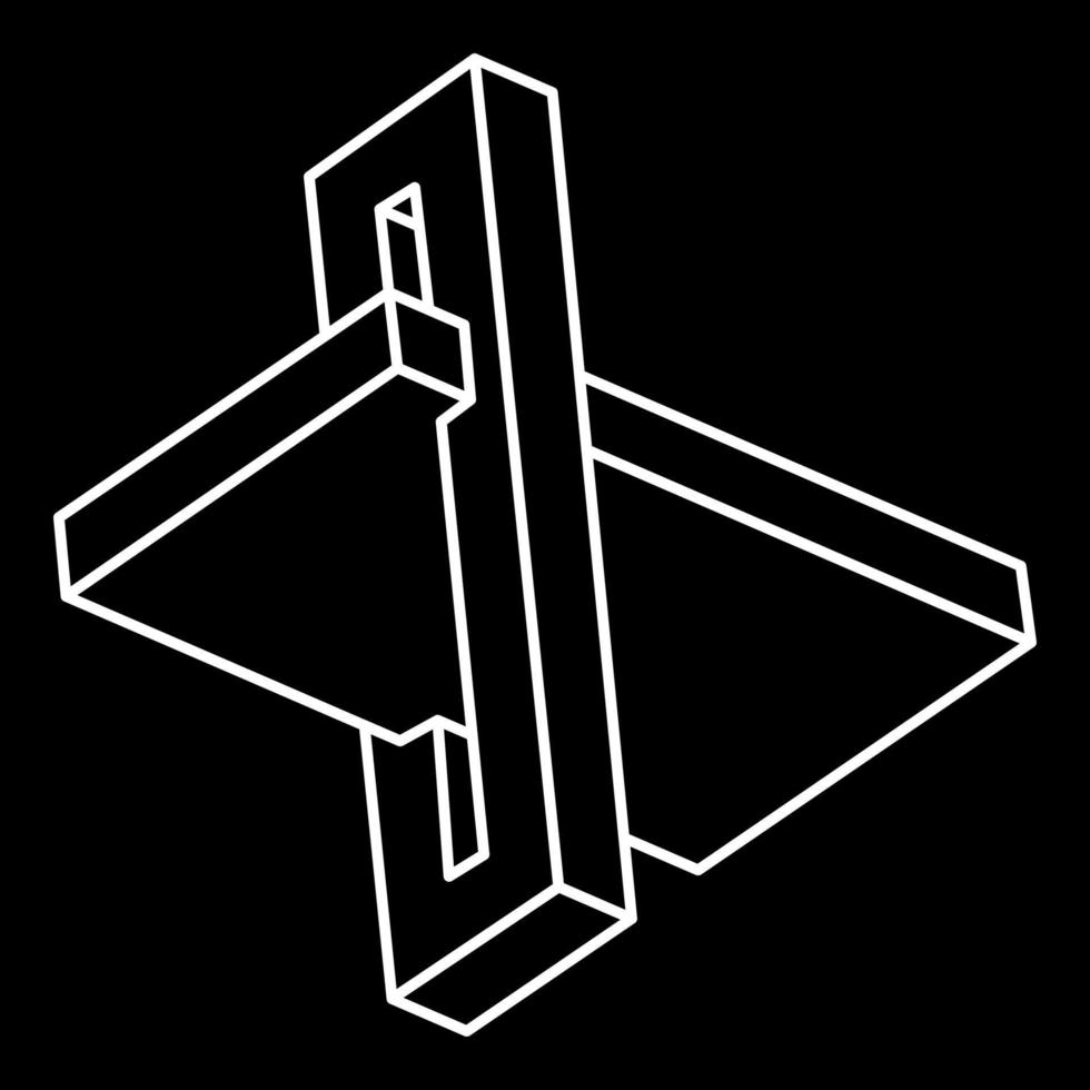 Impossible objects. Line geometric shape. Optical illusion figure. Optical art object. vector