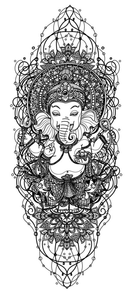 boceto dibujado a mano ganesh chaturthi en blanco y negro vector