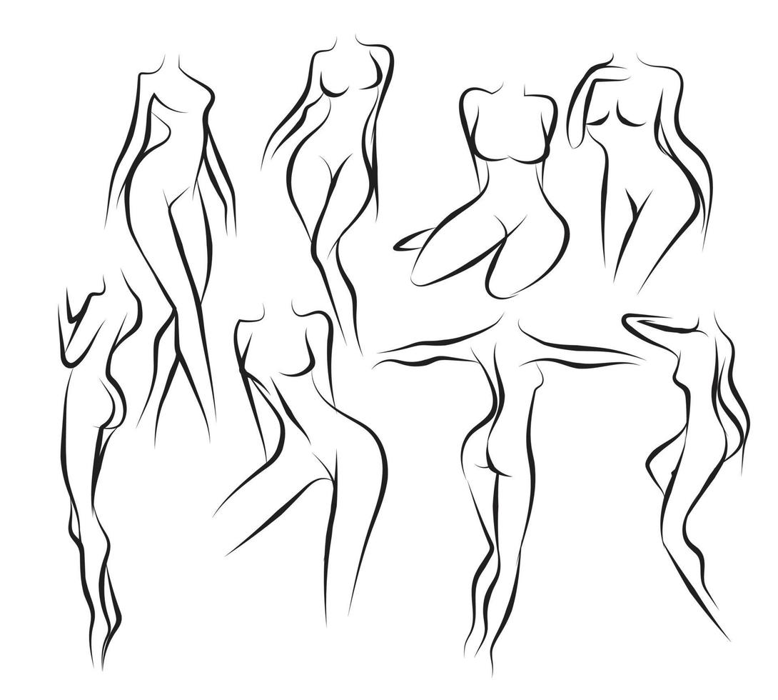 Woman outlines hand drawing and sketch black and white vector