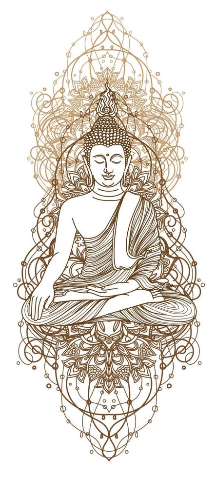 Tattoo art buddha thai design hand drawing and sketch vector