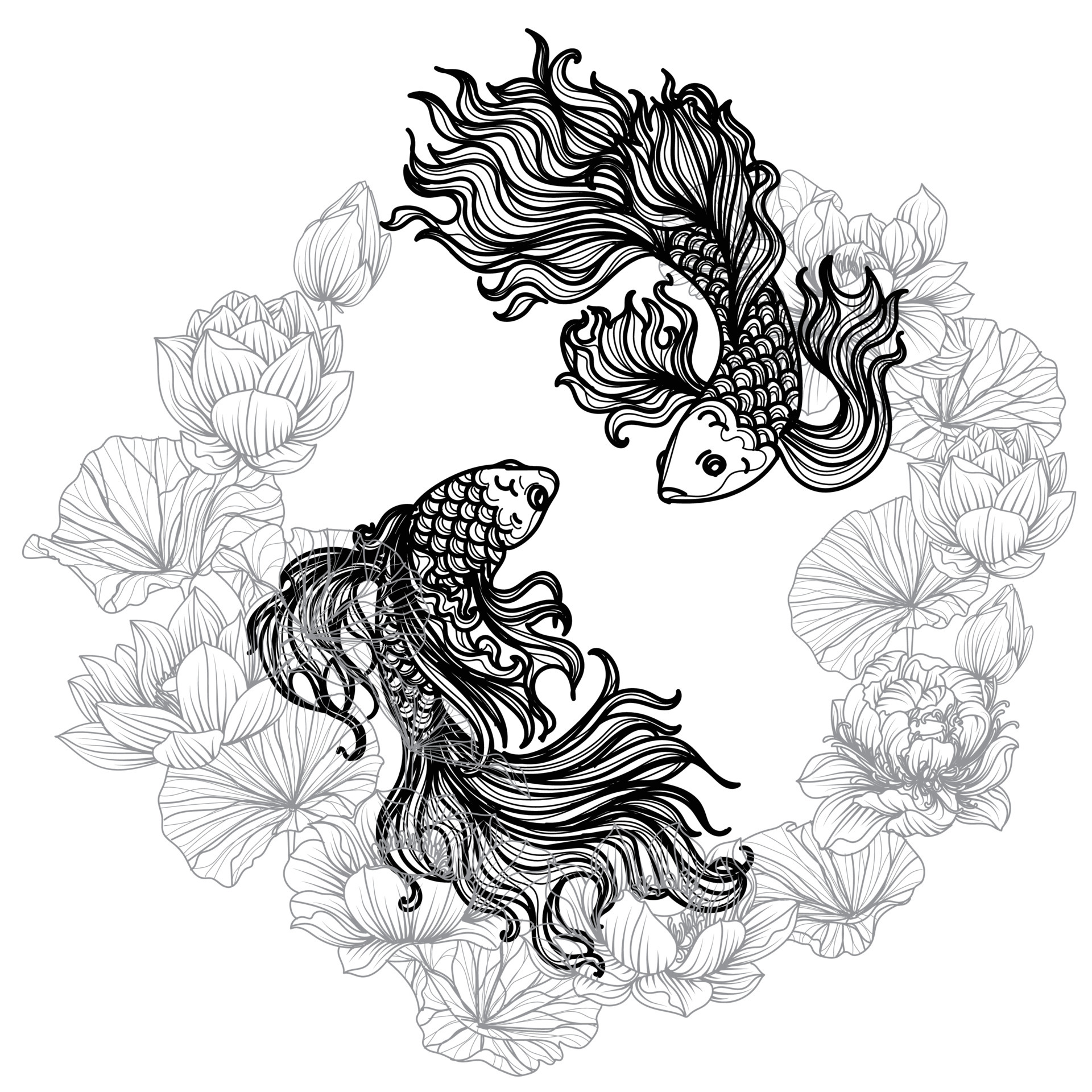 betta fish line hand drawing black and white illustration also known as  siamese fighting fish coloring page design for coloring book 24054208  Vector Art at Vecteezy