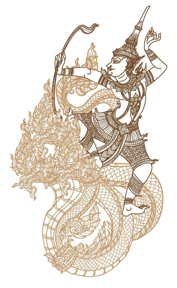 arte del tatuaje pájaro tailandés y patrón de dragón tailandés literatura boceto de dibujo a mano vector