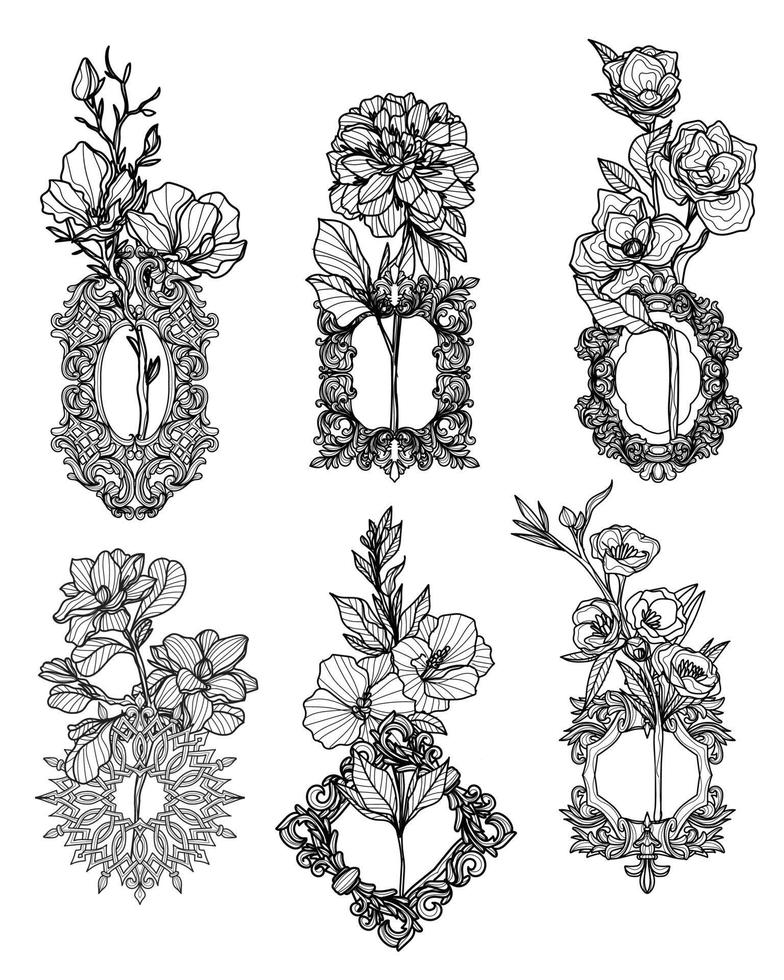 Tattoo flowers hand drawing sketch black and white vector