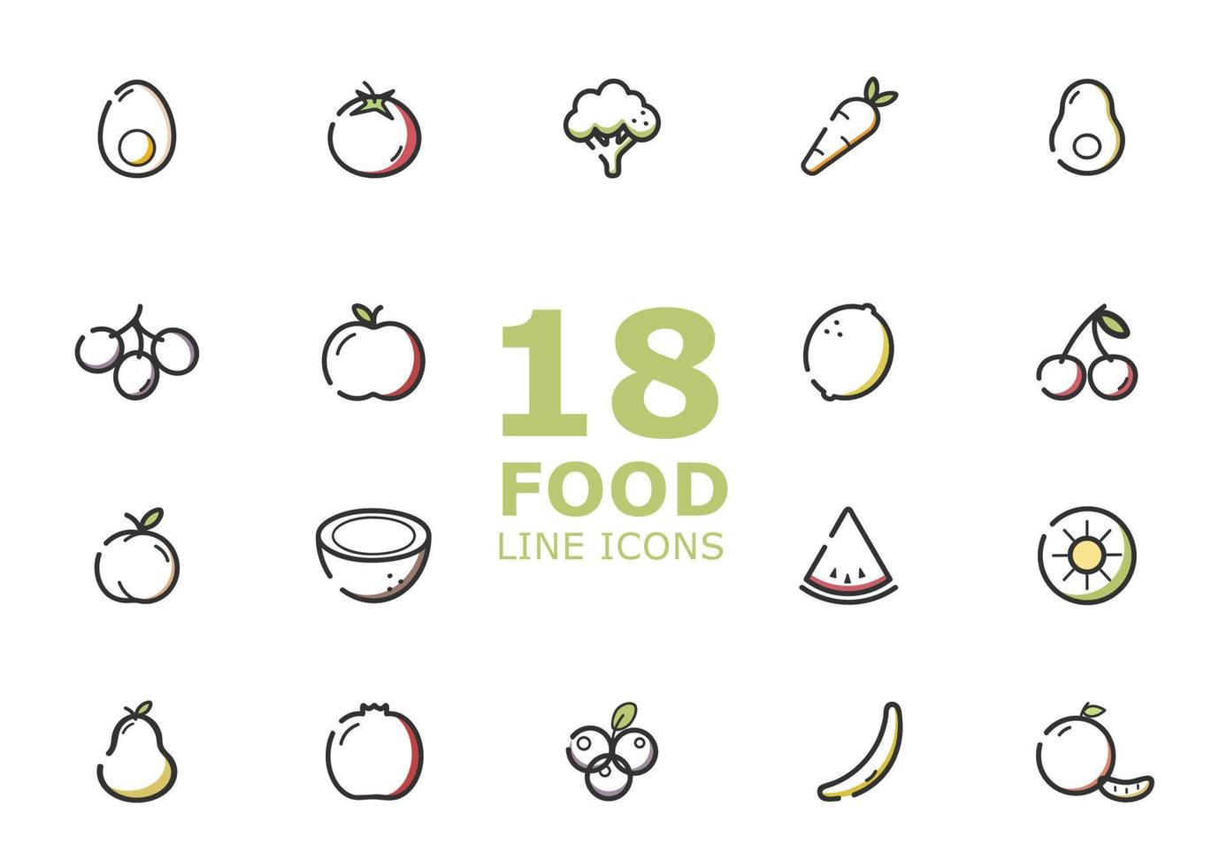 Set of fruit and vegetables icons isolated on light background. vector