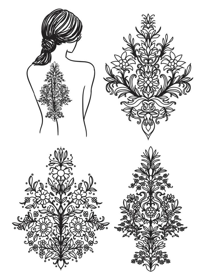 Tattoo art collection drawing and sketch black and white vector