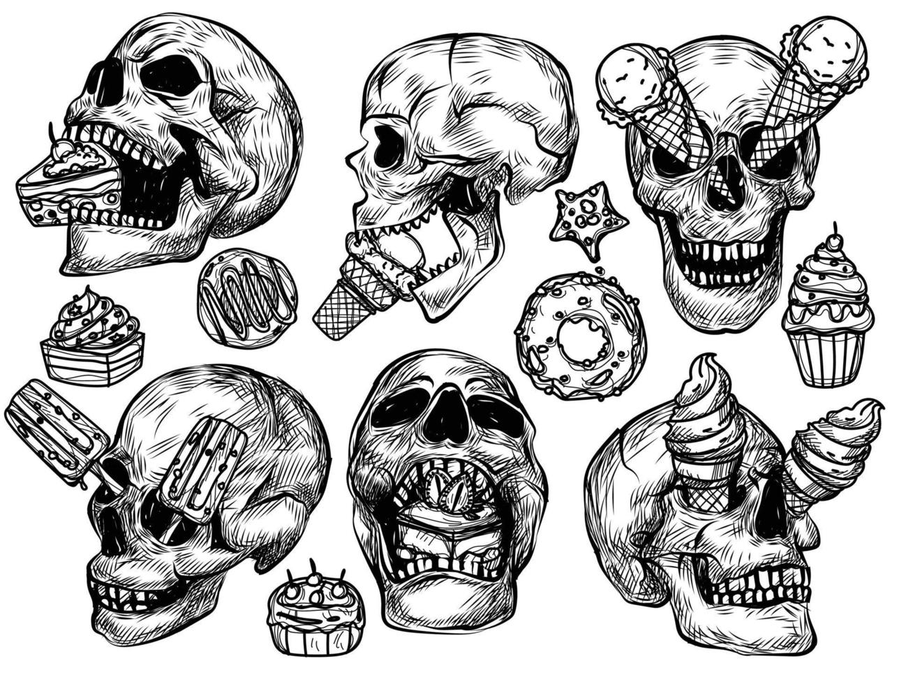 arte del tatuaje cráneo helado dibujo a mano y boceto en blanco y negro vector