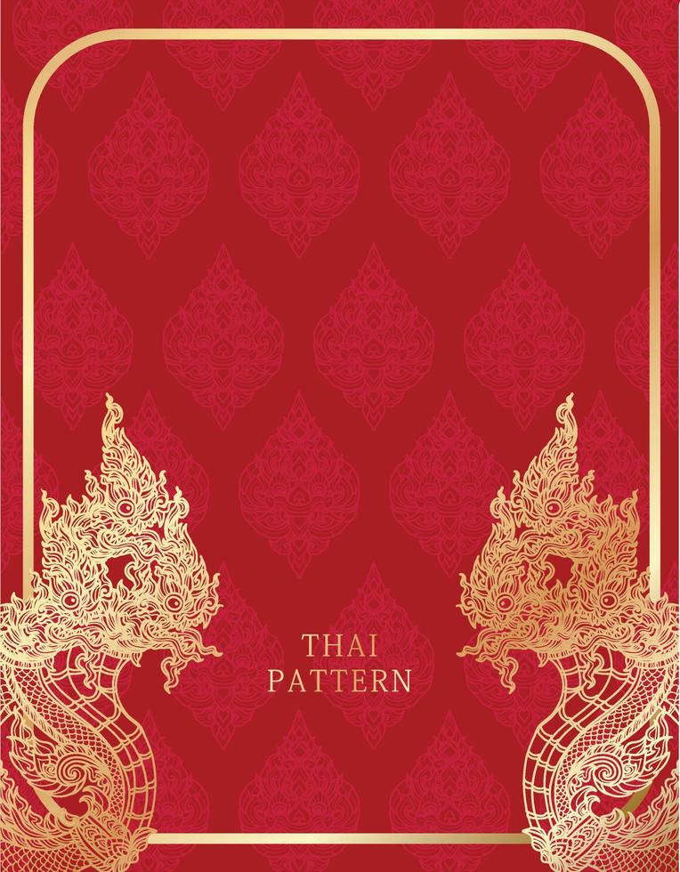 Thai pattern traditional illustration red and gold vector