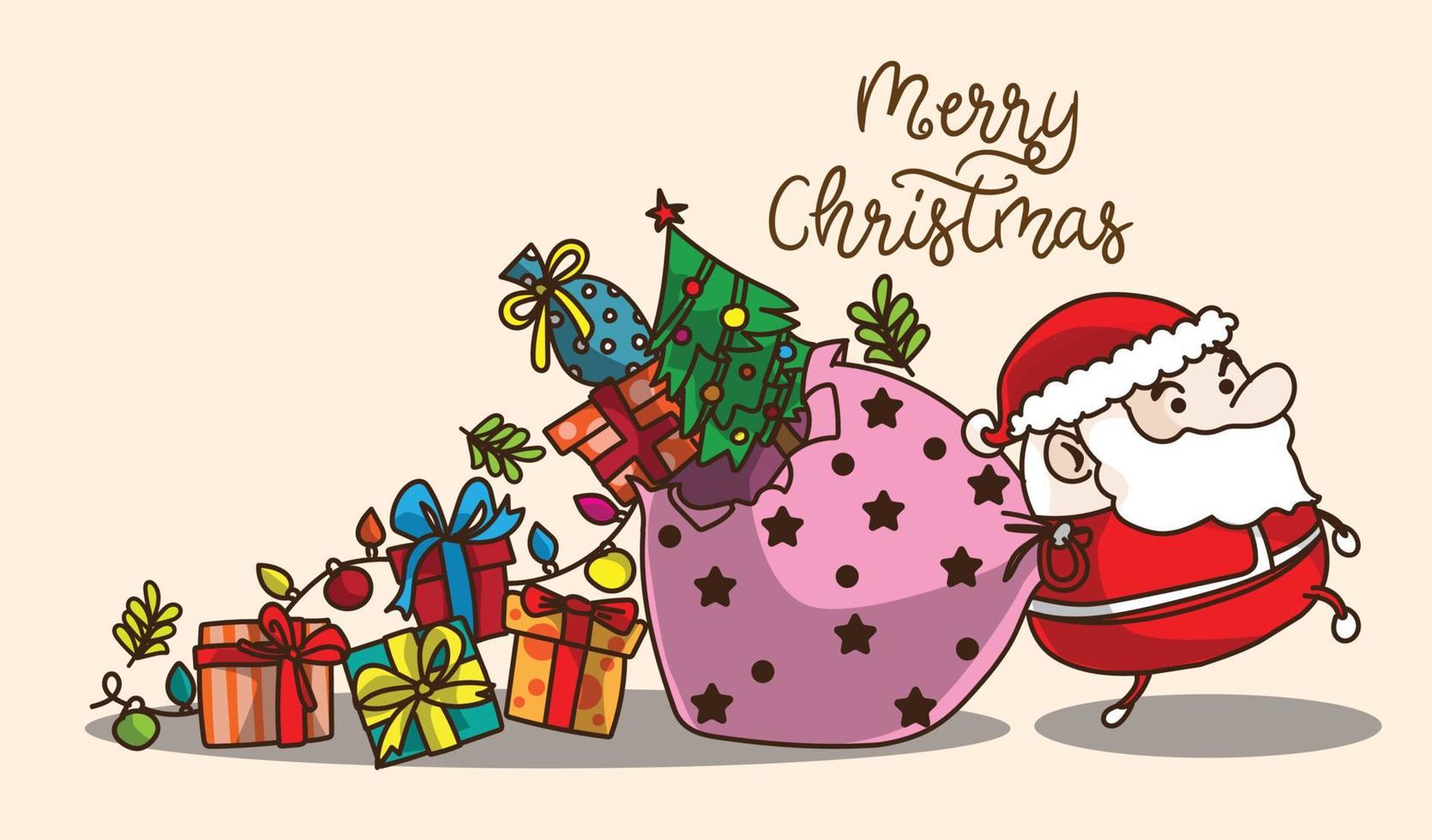 Happy Christmas santa and gift hand drawing vector